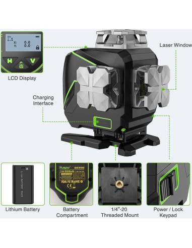 Nivel Láser Autonivelante Huepar S04-5RG 16 Líneas 360 Verde