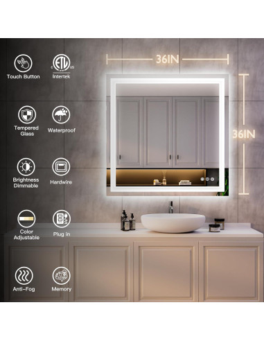 Espejo de Baño LED ISKM 90x90 cm Anti-Niebla Regulable
