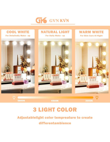 Espejo de Tocador Iluminado Gvnkvn 46x58cm 15 LED USB
