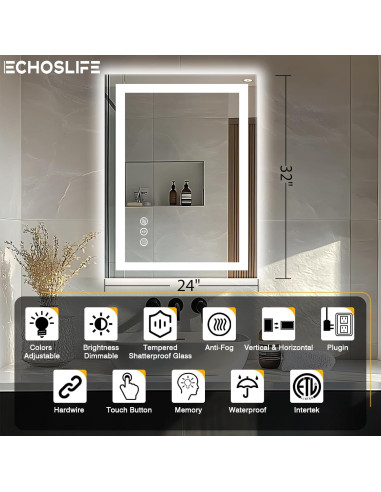 Espejo LED de Baño EchosLife 60x80 cm Anti-vaho Regulable
