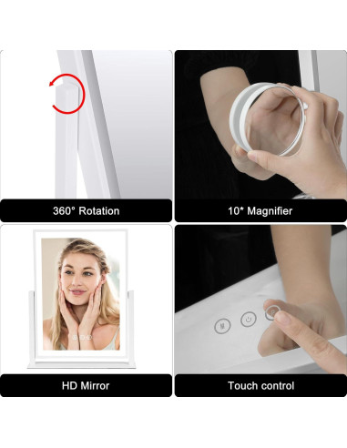 Espejo de Maquillaje Iluminado LED SJAIDASIFTM 10x 39.88x30.99cm