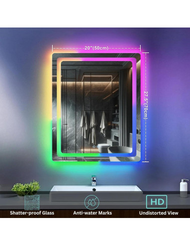 Espejo de baño LED LUXFURNI 61x40 cm iluminado RGB