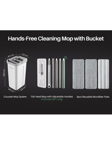 Mop y Cubo JOYMOOP 60" (152 cm) con 3 Almohadillas Microfibra