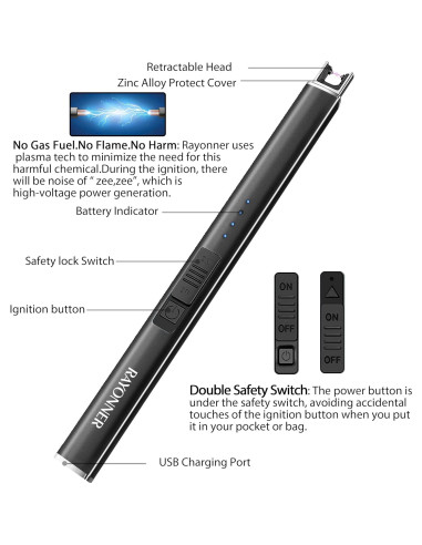 Encendedor Eléctrico RAYONNER Recargable USB a Prueba de Viento