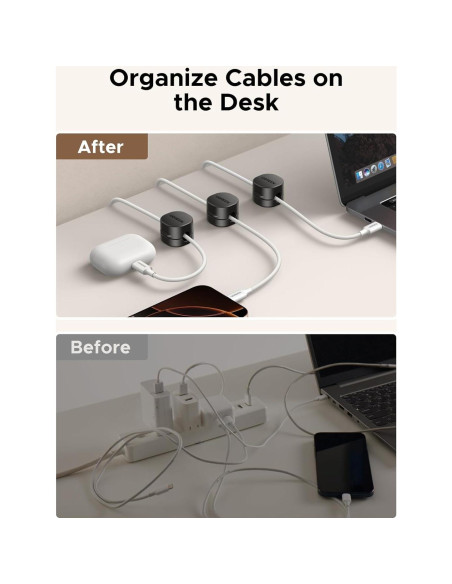 Soporte Organizador de Cables UGREEN 6 Clips Magnéticos Negro Soporte Organizador de Cables UGREEN 6 Clips Magnéticos Negro