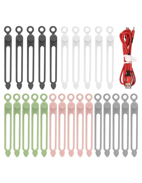 25 Sujetadores de Cable Silicona RUGLAMZHIP 10.5x1.2cm 5 Colores 25 Sujetadores de Cable Silicona RUGLAMZHIP 10.5x1.2cm 5 Colores