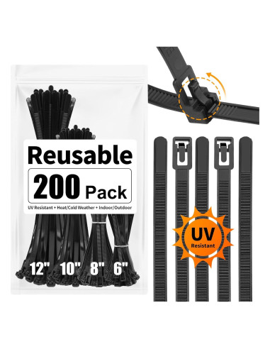 Bridas Reutilizables SOOOEC 200 Piezas Alta Resistencia 30 cm