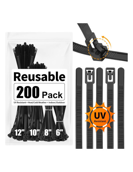 Bridas Reutilizables SOOOEC 200 Piezas Alta Resistencia 30 cm Bridas Reutilizables SOOOEC 200 Piezas Alta Resistencia 30 cm