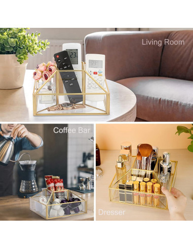 Organizador de Maquillaje Rotatorio 360 Hipiwe Dorado Vidrio