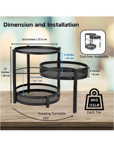 Estante de Especias IBERG 3 Niveles con Bandeja Giratoria Negro