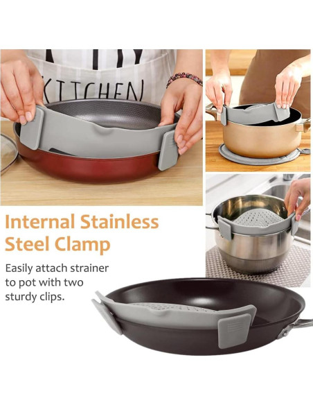 Colador Clip de Silicona YEVIOR para Pasta y Alimentos Gris Colador Clip de Silicona YEVIOR para Pasta y Alimentos Gris
