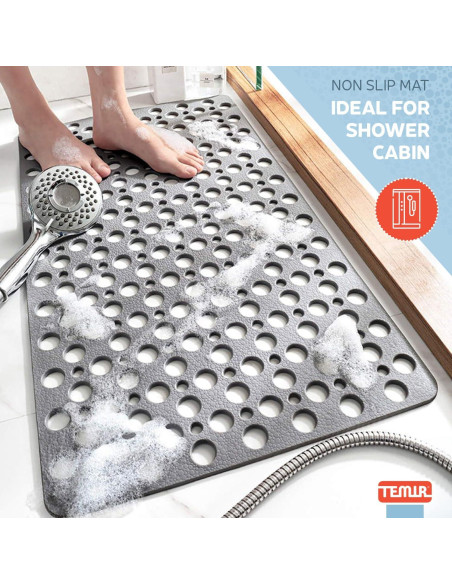 Mat Antideslizante para Baño y Ducha TEMIR 75x43 cm Gris Mat Antideslizante para Baño y Ducha TEMIR 75x43 cm Gris