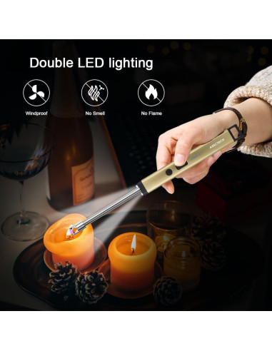 Encendedor Eléctrico ARECTECH Recargable USB Dorado 10,41 cm