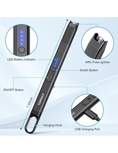 Encendedores Eléctricos Recargables TOPKAY 2 Piezas Negro