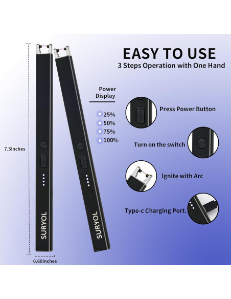 Encendedor Eléctrico Recargable USB Tipo-C SURYOL 2 Pzs Encendedor Eléctrico Recargable USB Tipo-C SURYOL 2 Pzs