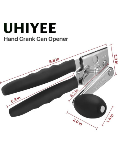 Abrelatas Manual UHIYEE Extra Grande Acero Inoxidable Negro