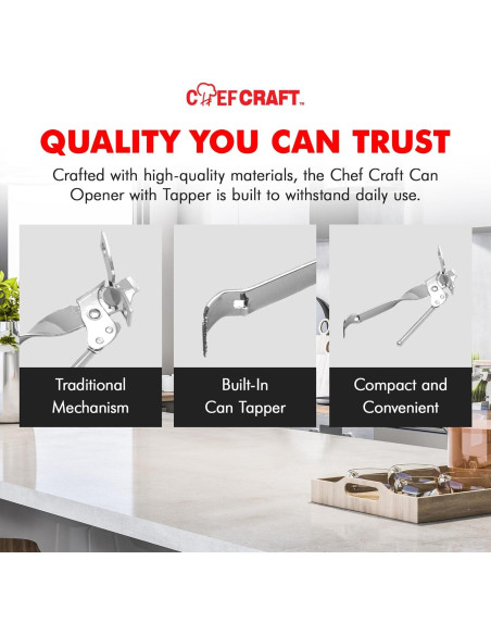 Abrelatas manual Chef Craft con golpeador 16,5 cm acero Abrelatas manual Chef Craft con golpeador 16,5 cm acero