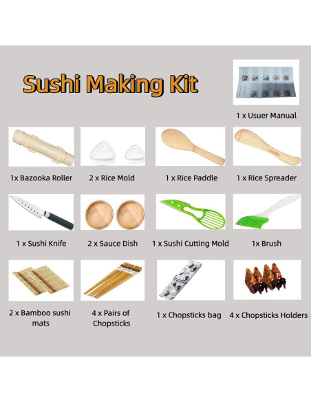 Kit de Hacer Sushi Glowgath 22 Piezas Profesional Kit de Hacer Sushi Glowgath 22 Piezas Profesional