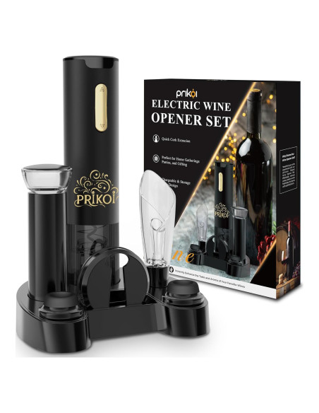 Juego de Sacacorchos Eléctrico Prikoi con Base Carga y Accesorios Juego de Sacacorchos Eléctrico Prikoi con Base Carga y Accesorios