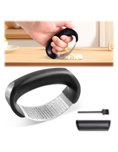 Prensador de Ajo Acero Inoxidable Tonvi con Pelador y Cepillo