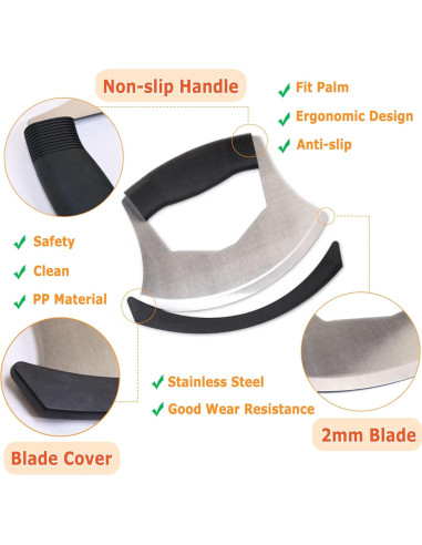 Cuchillo Mezzaluna XoYoZo Acero Inoxidable 16.5 cm Antideslizante