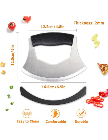 Cuchillo Mezzaluna XoYoZo Acero Inoxidable 16.5 cm Antideslizante