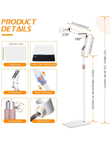 Soporte para Secador de Pelo Vivnoon Ajustable 1.68m Blanco Soporte para Secador de Pelo Vivnoon Ajustable 1.68m Blanco