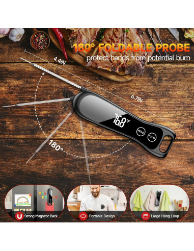 Termómetro Digital de Carne Genérico IP67 Plegable LED
