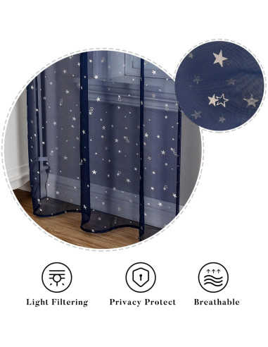 Cortinas Transparentes WUBODTI Azul Marino 99x200 cm 2 Paneles