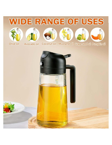 Dispensador de Aceite JULEHUI 16oz Vidrio 2 en 1 Negro