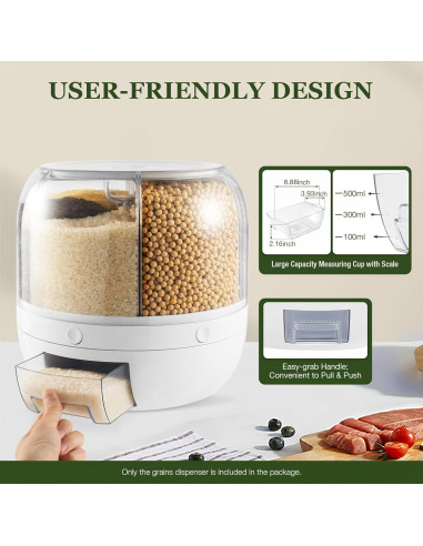 Dispensador de Arroz Unnsiapit Rotativo 6kg 360 Blanco
