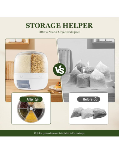 Dispensador de Arroz Unnsiapit Rotativo 6kg 360 Blanco