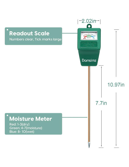 Medidor de Humedad del Suelo Damsimz 19.56 cm Sin Baterías Medidor de Humedad del Suelo Damsimz 19.56 cm Sin Baterías