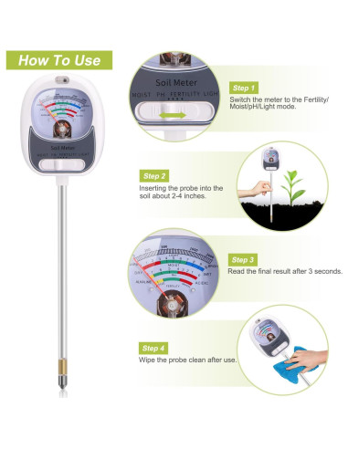 Kit de Prueba de Suelo 4 en 1 Aenncci Medidor pH Humedad