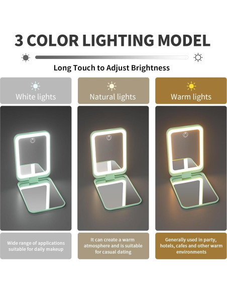Espejo de bolsillo Kintion MR-L1039C con luz LED y aumento Espejo de bolsillo Kintion MR-L1039C con luz LED y aumento