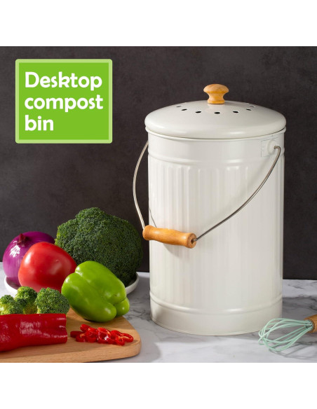 Cubo de Compostaje TreaHome 1.7 Galones Blanco Sin Olores Cubo de Compostaje TreaHome 1.7 Galones Blanco Sin Olores