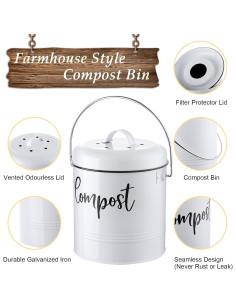 Contenedor de Compost de Cocina DAYYET 1.3 Galones Blanco 2