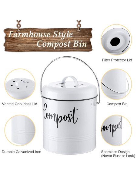 Contenedor de Compost de Cocina DAYYET 1.3 Galones Blanco Contenedor de Compost de Cocina DAYYET 1.3 Galones Blanco