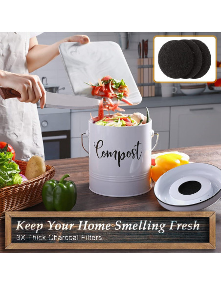 Contenedor de Compost de Cocina DAYYET 1.3 Galones Blanco Contenedor de Compost de Cocina DAYYET 1.3 Galones Blanco