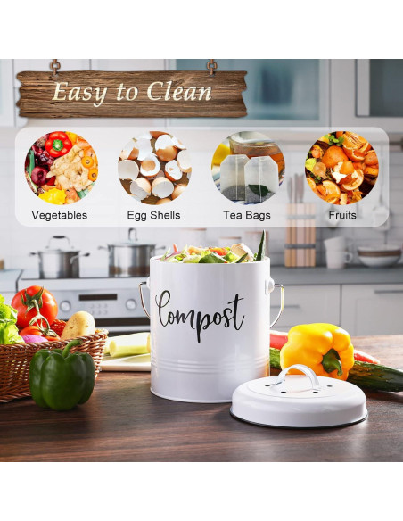 Contenedor de Compost de Cocina DAYYET 1.3 Galones Blanco Contenedor de Compost de Cocina DAYYET 1.3 Galones Blanco