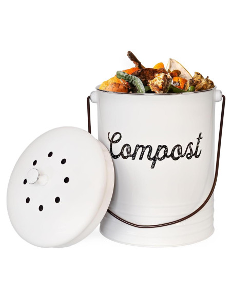 Cubo de Compostaje AuldHome Design 4.92L Blanco con Filtros Cubo de Compostaje AuldHome Design 4.92L Blanco con Filtros