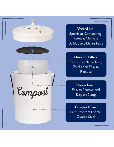 Cubo de Compostaje AuldHome Design 4.92L Blanco con Filtros