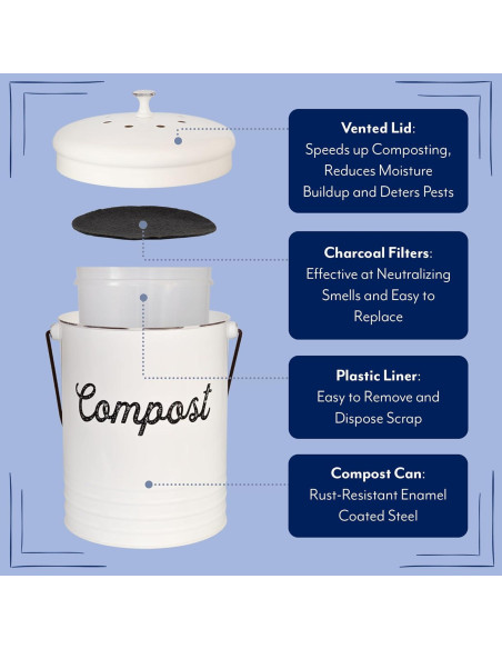Cubo de Compostaje AuldHome Design 4.92L Blanco con Filtros Cubo de Compostaje AuldHome Design 4.92L Blanco con Filtros