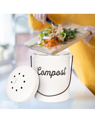 Cubo de Compostaje AuldHome Design 4.92L Blanco con Filtros