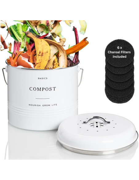 Contenedor de Compostaje D'Lifeful 4.9L Blanco - Sin Olores Contenedor de Compostaje D'Lifeful 4.9L Blanco - Sin Olores