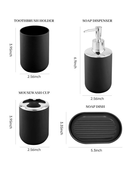 Juego de Accesorios de Baño RRM 4 Piezas Plástico Negro Juego de Accesorios de Baño RRM 4 Piezas Plástico Negro