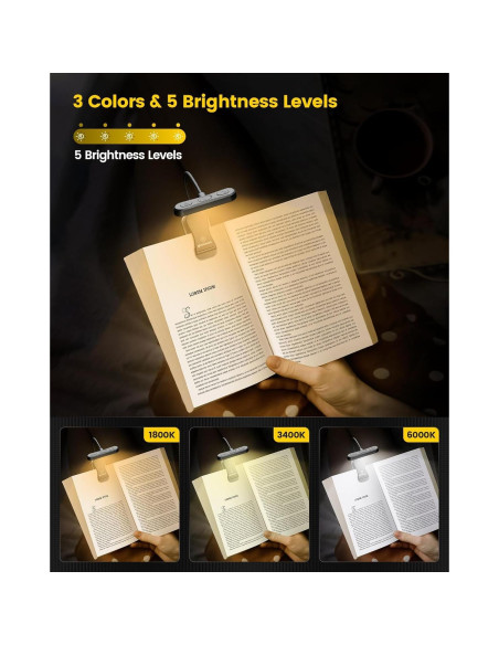 Luz de lectura Glocusent A18 recargable 3 colores 5 brillos Luz de lectura Glocusent A18 recargable 3 colores 5 brillos