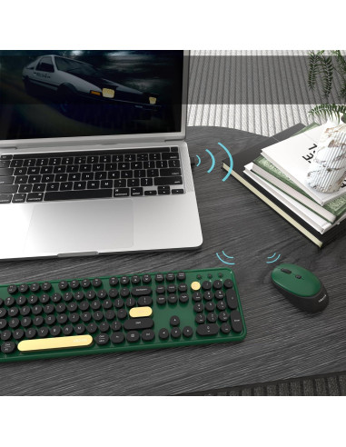 Combo Teclado y Ratón Inalámbricos UBOTIE Retro Verde-Negro