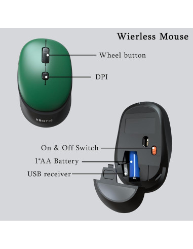 Combo Teclado y Ratón Inalámbricos UBOTIE Retro Verde-Negro