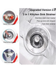 Colador de desagüe 3 en 1 URGINO acero inoxidable 2